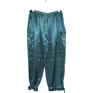 Y2K Victorias Secret Satin Green Cargo Pants Size L Shiny Wide Leg or joggers